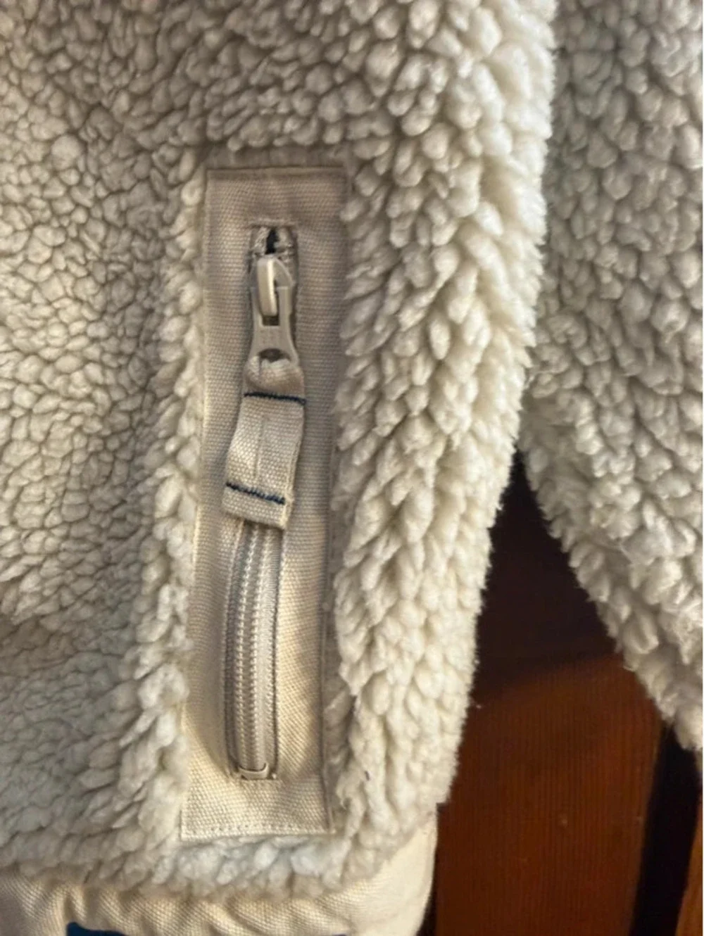 Gap Kids Outdoor Sherpa Fleece Jacket Small Cream Blue Full Zip